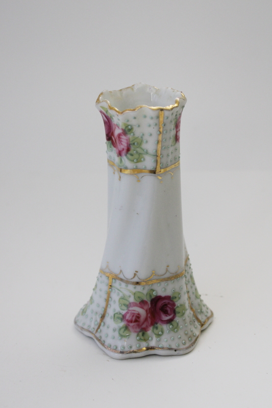 photo of hand painted Nippon china vase or hatpin holder, M wreath mark 1910s 20s vintage Morimura #1