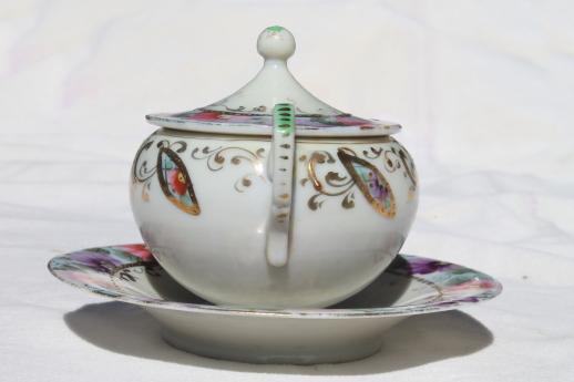 photo of hand painted Nippon vintage Japan china condiment dish, mustard pot or jam jar #3