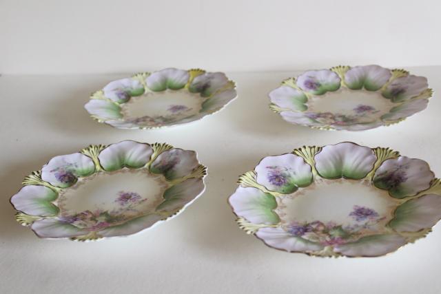 photo of hand painted antique china plates, flower leaf mold, unmarked RS Prussia #3