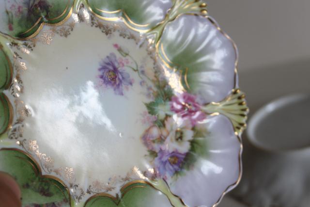 photo of hand painted antique china plates, flower leaf mold, unmarked RS Prussia #5