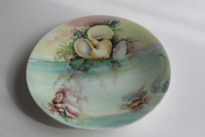 photo of hand painted beach seashells plate, 1920s vintage Limoges china, signed #1