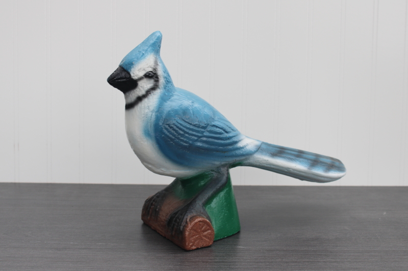 photo of hand painted cement blue jay bird lawn art yard garden ornament large concrete statue #1