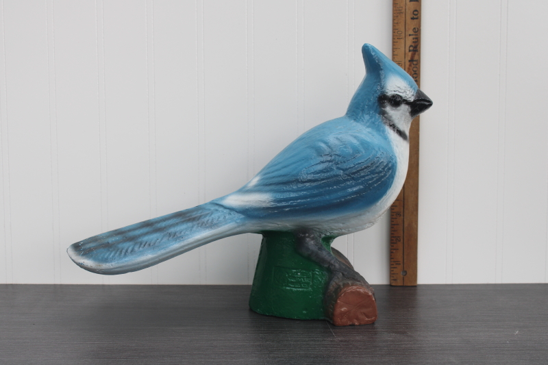 photo of hand painted cement blue jay bird lawn art yard garden ornament large concrete statue #2