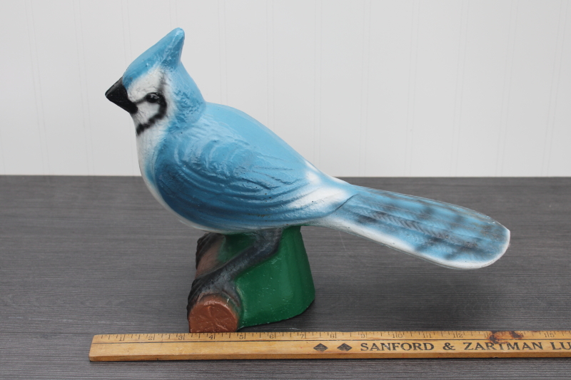 photo of hand painted cement blue jay bird lawn art yard garden ornament large concrete statue #5