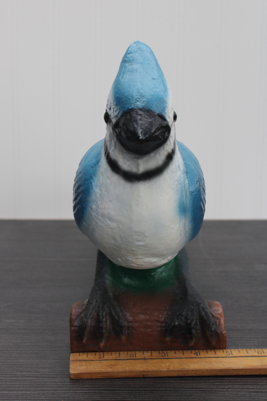 photo of hand painted cement blue jay bird lawn art yard garden ornament large concrete statue #6