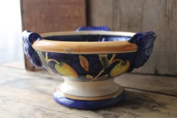 catalog photo of hand painted ceramic planter bowl w/ mediterranean fruit, lemons, olives, caper berries?