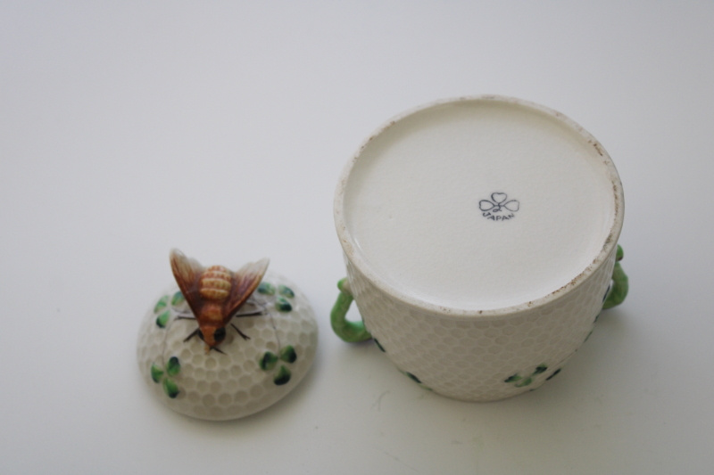 photo of hand painted china bee ware beehive honey pot w/ clover, vintage made in Japan #5