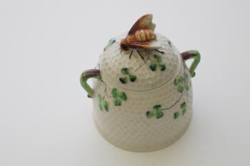 catalog photo of hand painted china bee ware beehive honey pot w/ clover, vintage made in Japan
