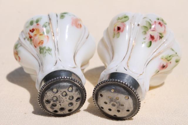 photo of hand painted enamel antique vintage milk glass salt and pepper shakers  #4