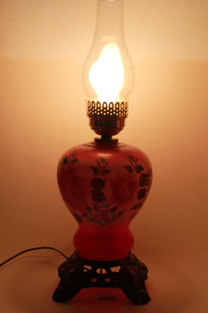 photo of hand painted glass parlor table lamp w/ hurricane shade, gone with the wind lamp #2