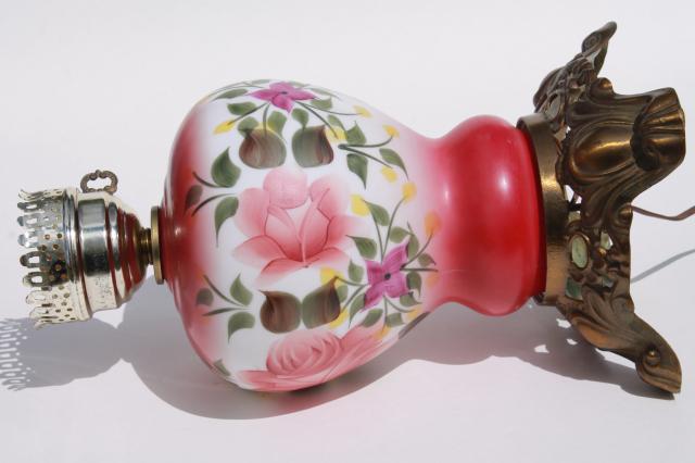 photo of hand painted glass parlor table lamp w/ hurricane shade, gone with the wind lamp #8