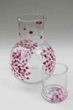 catalog photo of hand painted glass tumble up, bedside table carafe bottle w/ tumbler drinking glass