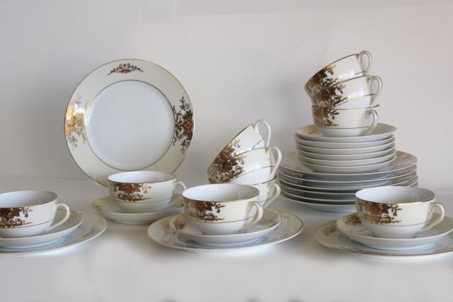 photo of hand painted gold moriage M mark Noritake china set 10 tea cup / plate trios antique vintage #1