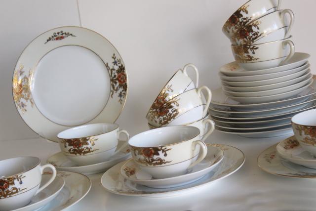 photo of hand painted gold moriage M mark Noritake china set 10 tea cup / plate trios antique vintage #2