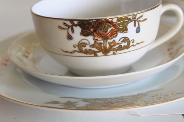 photo of hand painted gold moriage M mark Noritake china set 10 tea cup / plate trios antique vintage #3