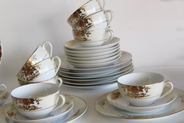 photo of hand painted gold moriage M mark Noritake china set 10 tea cup / plate trios antique vintage #10