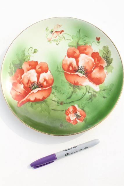 photo of hand painted poppies & roses, antique vintage china plates w/ shabby chic florals #2