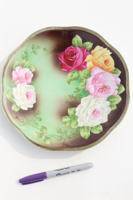 photo of hand painted poppies & roses, antique vintage china plates w/ shabby chic florals #3