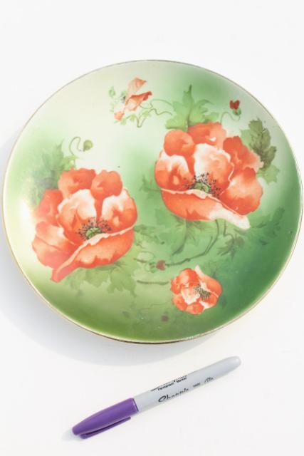 photo of hand painted poppies & roses, antique vintage china plates w/ shabby chic florals #4