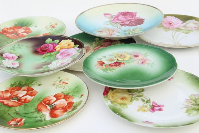 photo of hand painted poppies & roses, antique vintage china plates w/ shabby chic florals #6