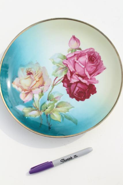 photo of hand painted poppies & roses, antique vintage china plates w/ shabby chic florals #13