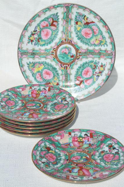 photo of hand painted porcelain plates famille rose medallion vintage Hong Kong china #1