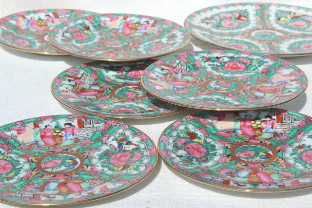 photo of hand painted porcelain plates famille rose medallion vintage Hong Kong china #4