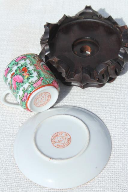 photo of hand painted porcelain tea pot set cups & saucers famille rose medallion vintage Hong Kong china #5