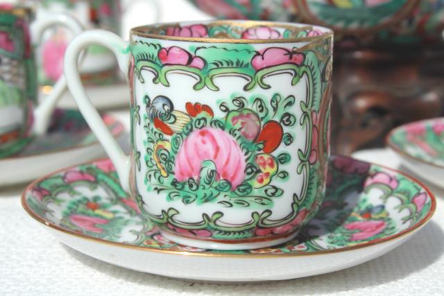 photo of hand painted porcelain tea pot set cups & saucers famille rose medallion vintage Hong Kong china #8