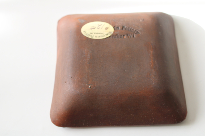 photo of hand painted redware pottery, tiny dish w/ bird folk art Pennsylvania Dutch style  #4