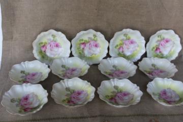 catalog photo of hand painted roses antique R S Germany china dessert dishes or berry bowls set of 12