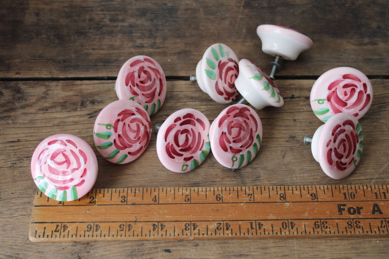 photo of hand painted roses ceramic drawer pulls or cabinet door knobs, folk artsy boho gypsy shabby chic  #8