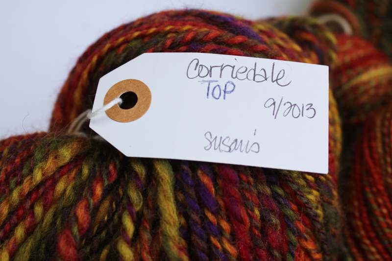 photo of hand spun artist dyed wool yarn lot, four hanks multicolored warm tones w/ gold, fall harvest colors  #4