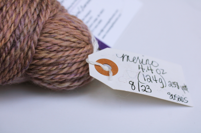 photo of hand spun artist dyed wool yarn lot, six hanks blues heather purple cream shades #6