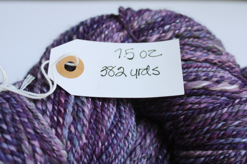 photo of hand spun artist dyed wool yarn lot, six hanks plum pink & purple shades #6