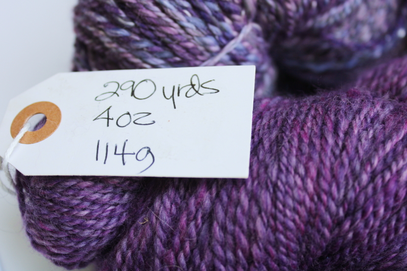 photo of hand spun artist dyed wool yarn lot, six hanks plum pink & purple shades #8