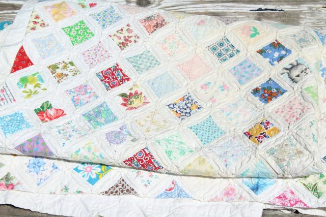 photo of hand stitched cathedral window quilt, 30s 40s vintage cotton print fabrics #7