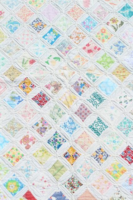 photo of hand stitched cathedral window quilt, 30s 40s vintage cotton print fabrics #10