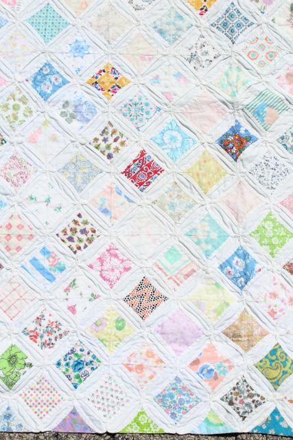 photo of hand stitched cathedral window quilt, 30s 40s vintage cotton print fabrics #11