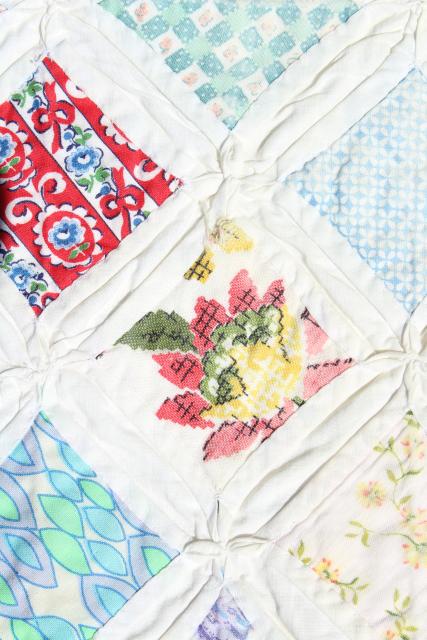 photo of hand stitched cathedral window quilt, 30s 40s vintage cotton print fabrics #14