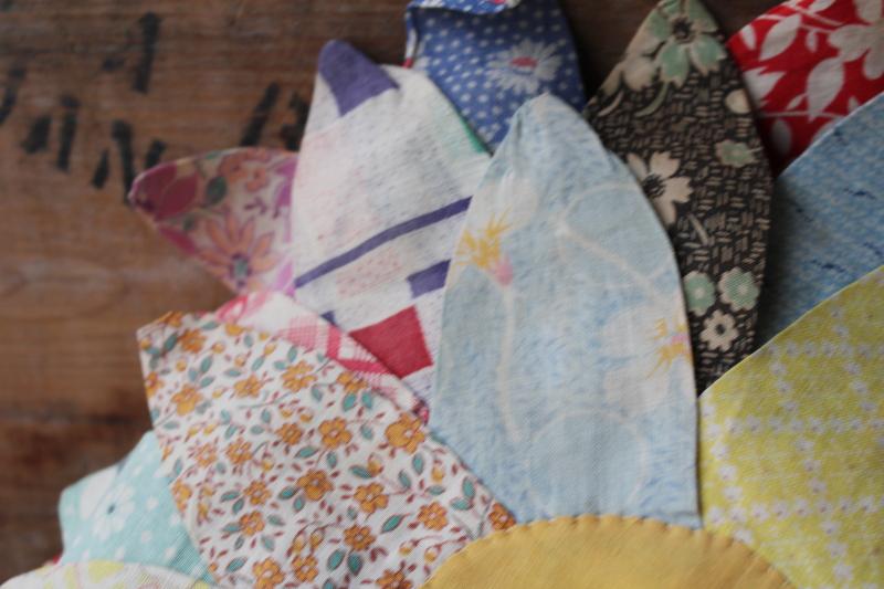 photo of hand stitched pillow or pincushion, vintage depression era scrap craft sewing cotton prints #4