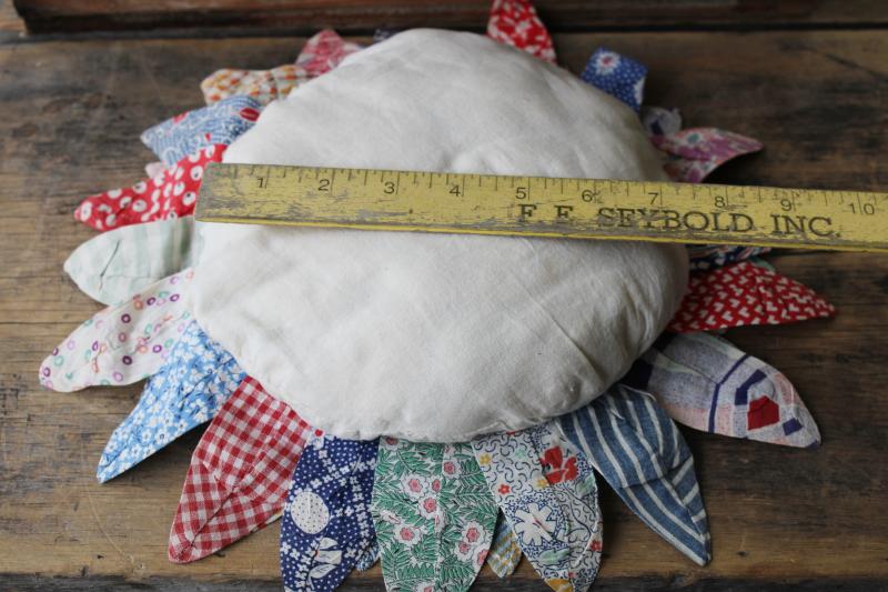 photo of hand stitched pillow or pincushion, vintage depression era scrap craft sewing cotton prints #5