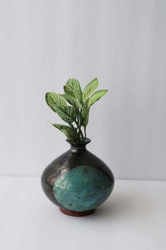 photo of hand thrown art pottery vase, rustic bohemian decor, tiny weed pot for wildflowers #1