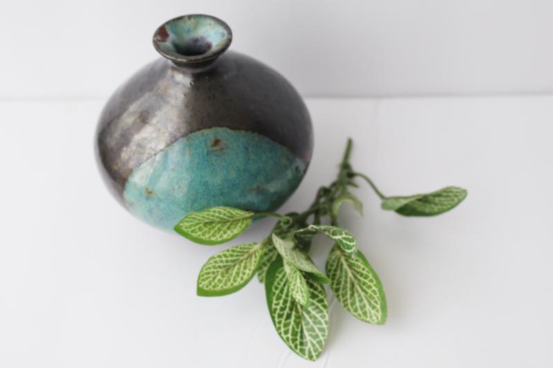 photo of hand thrown art pottery vase, rustic bohemian decor, tiny weed pot for wildflowers #2