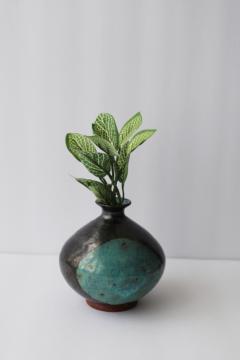 catalog photo of hand thrown art pottery vase, rustic bohemian decor, tiny weed pot for wildflowers