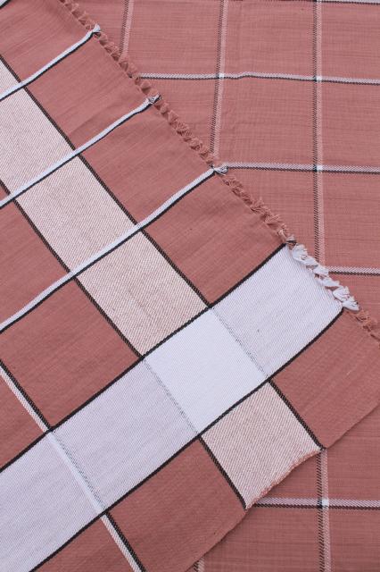 photo of hand woven cotton tablecloth handmade in India, earth tone colors w/ knotted fringe #8