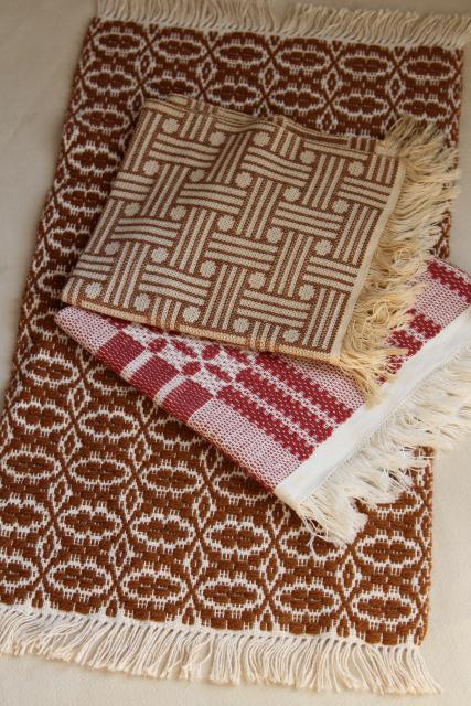 photo of hand woven table cover cloth mats or runners, vintage rustic bohemian wall art decor #6