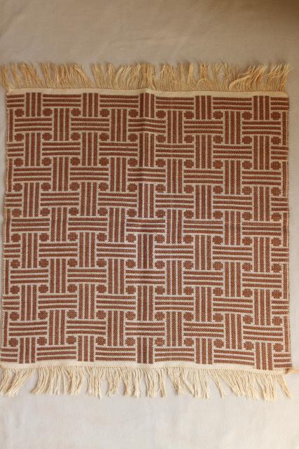 photo of hand woven table cover cloth mats or runners, vintage rustic bohemian wall art decor #11