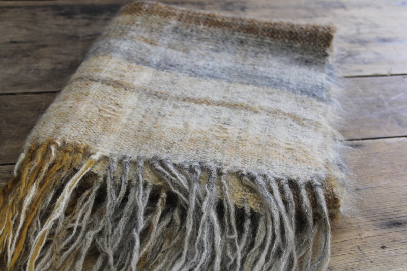 photo of hand woven table runner or shawl, thick chunky wool natural earth tone neutral colors #1