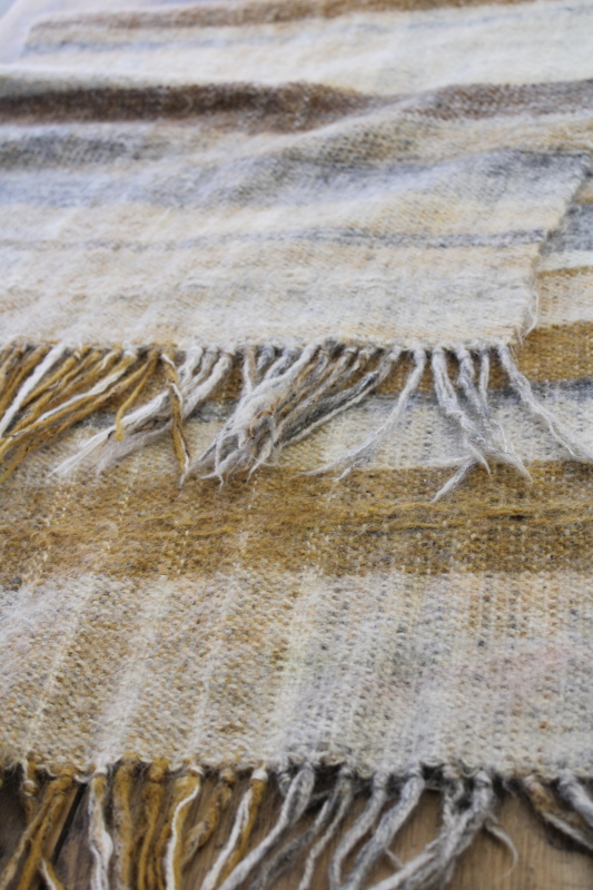 photo of hand woven table runner or shawl, thick chunky wool natural earth tone neutral colors #10